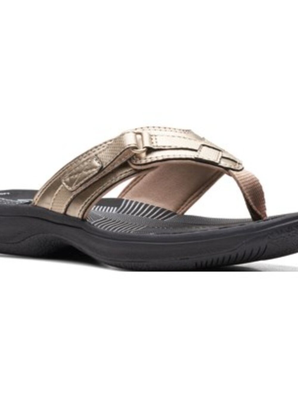 Clarks - Womens Breeze Sea Flip Flops, size 12 US womens, color gold/black.